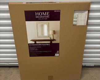 Lot #66 Home Decorators Collection 32in Distressed White Wood Framed Beveled Wall Mirror NIB
