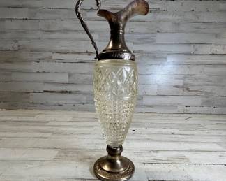 Lot #90 Antique Silver Plate Diamond Cut Glass Claret Jug Ewer Decanter c1890s