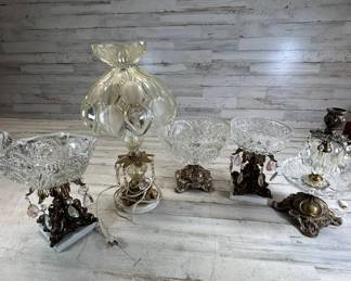 Lot #88 Monarch Crystal West Germany Cut Glass Bowls Lamp Brass Crystal Prism Lot