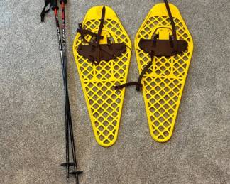 Lot #42 Yellow Plastic Snowshoes Leather Bindings & Scott Response Ski Poles Set Colorado