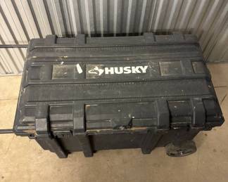 Lot #70 Husky Rolling Mobile Tool Chest Box 37in Black Plastic w/ Contents Hardware