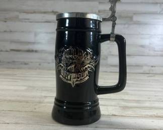 Lot #85 Harley-Davidson Motorcycles Black Ceramic Beer Stein Lidded Eagle Logo Encore