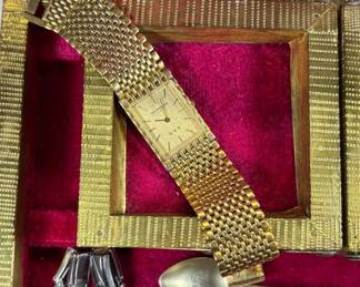 Lot #64 Vintage Wittnauer QWR Gold Tone Watch Jewelry Lot Box SPI Pocket Clock Spoons