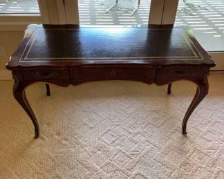 Lot #35 French Louis XV Style Mahogany Bureau Plat Writing Desk Black Leather Top Ormolu