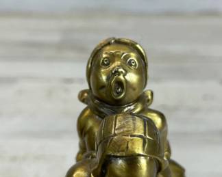 Lot #112 Antique Brass Dutch Children Sledding Figural Bookends Pair Early 1900s