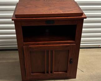 Lot #78 Purelwood Oak Mission Arts Crafts Style Cabinet Lift Top Open Shelf Nightstand
