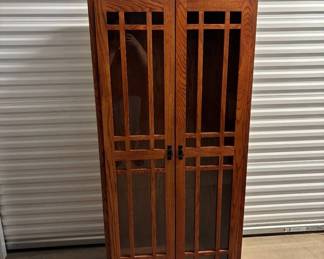Lot #79 Mission Arts Crafts Oak Bookcase Cabinet Double Glass Door Stickley Style