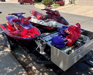 Lot #52 1998 Sea-Doo GTX Limited & GSX Limited 2-Stroke Jet Skis w/ Hubart Double Trailer Accessories Lot