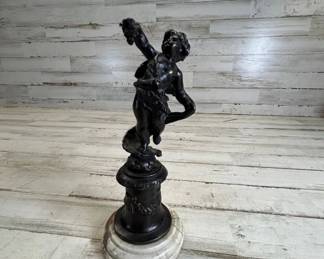 Lot #84 Antique French Bronze Putti Cherub Figurine Marble Base "Beaux" 19th Century