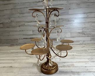 Lot #91 Gold Metal Crystal Chandelier Cupcake Stand 3-Tier 12 Platforms Wedding