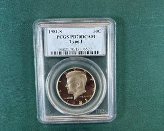 Lot #61 1981-S Kennedy Half Dollar PCGS PR70DCAM Type 1 Proof Deep Cameo 50C
