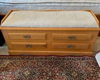 Lot #17 Cedar-Lined Oak Storage Trunk Upholstered Top Bench Seat