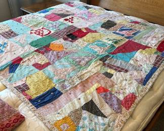 Lot #18 Vintage Handmade Crazy Patchwork Quilt Tied Cotton Feed Sack Fabric 1940s-50s