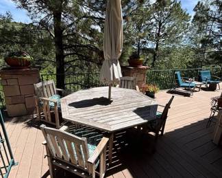 Lot #36 Teak Octagon Outdoor Patio Dining Set Table 6 Chairs Cushions Umbrella Hole