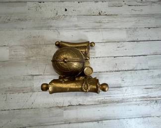 Lot #92 Gold Resin Nautical Globe Telescope Scroll Bookends Pair Vintage Library Decor
