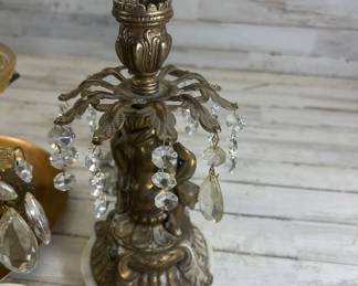 Lot #86 Vintage Brass Crystal Candelabras Marble Base Compote Glass Paperweight Lot