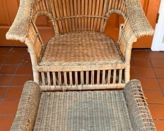 71 WickerArmchairandOttomanWithWireFrame