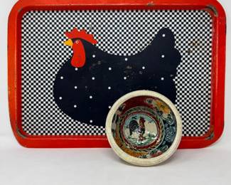 240 VintageChickenTrayMexicanRoosterFootedBowl