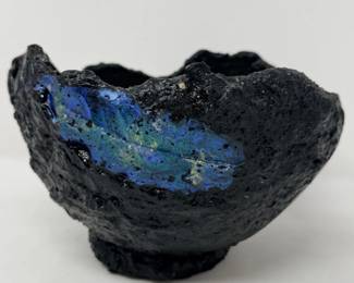 222 HandcraftedCeramicRakuBowlWithVolcanicFinish