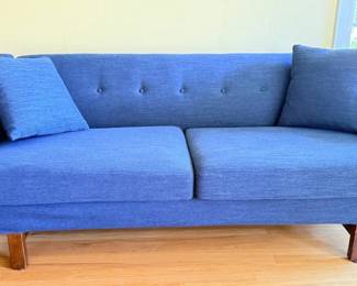 64 MidCenturyModernStyleBlueFabricTuftedSofabyNobleHouse
