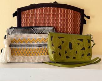 87 HandTooledGreenLeatherCambodianGrassToteWovenBags
