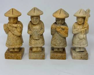 224 4VintageHandcarvedSoapstoneMusicianFigurines