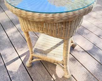 247 GlassTopTwoTierWickerSideTable