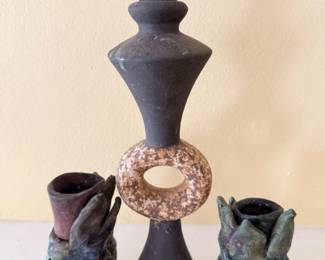 84 3HandCraftedPotteryTaperCandleStickHolders