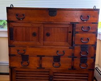 3 AntiqueJapanesewoodenchbatansumerchantchestwithmetalhardware
