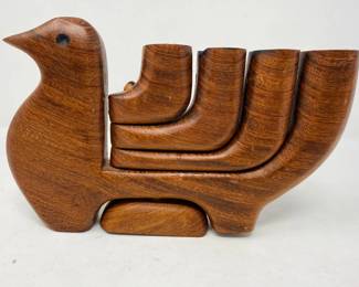 147 MidCenturyModernTeakWoodBirdCandelabra