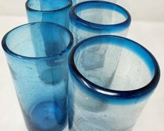 123 7HandBlownBlueGlassDrinkWare