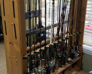Lots of fishing rods and reels
