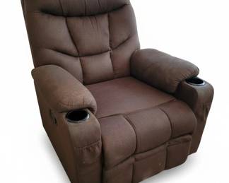 Brown Fabric Recliner with Cup Holders