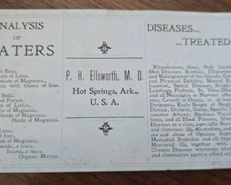 P. H. Ellsworth, M.D. Resident Physician Hot Springs, Ark. Card