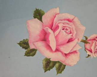 Pink Rose Painting on Blue Background second image