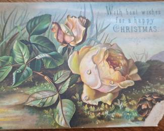 Victorian Christmas Postcard with Yellow Roses