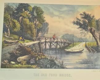 The Old Ford Bridge Lithograph by Currier  Ives, Nassau St.