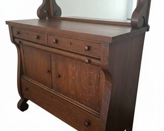 Antique Tiger Oak Sideboard Buffet with Mirror