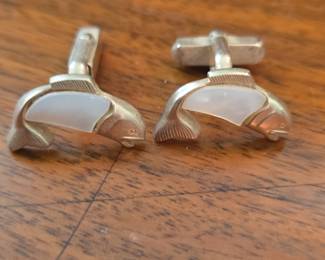 Swank Fish Motif Cufflinks with Mother of Pearl Inlay