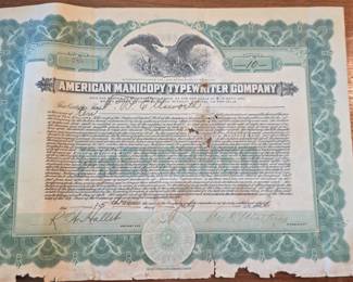American Manicopy Typewriter Company Stock Certificate