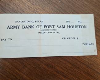 Army Bank of Fort Sam Houston Blank Check