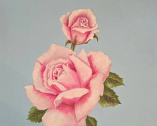 Pink Rose Painting on Blue Background