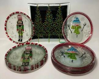 S3202KM Decorative Glass Christmas Dessert Salad Plates and Tray