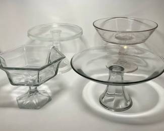 S3218KM 4 Vintage Clear Glass Pedestal Serving Pieces