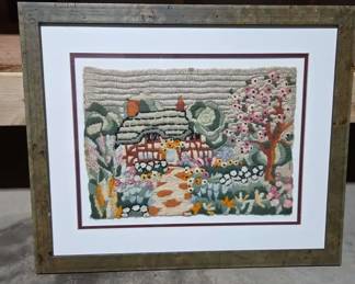 S1738AB Framed Needlepoint Cottage Garden Scene