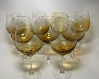 S3208KM Set of 9 Shaded Amber Crackle Glass Wine Goblets