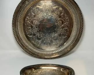 S3255KM Two Vintage Silver Plated Serving Trays