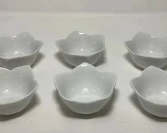 S3257KM Set of 6 Pier 1 Imports White Porcelain Lotus Snack Bowls