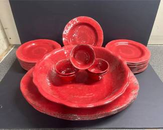 S1990AN Mixed Set of Pier 1 Imports Red CrackleGlaze Dinnerware