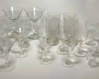 S3213KM Assorted Collection of 19 Vintage Clear Glasses